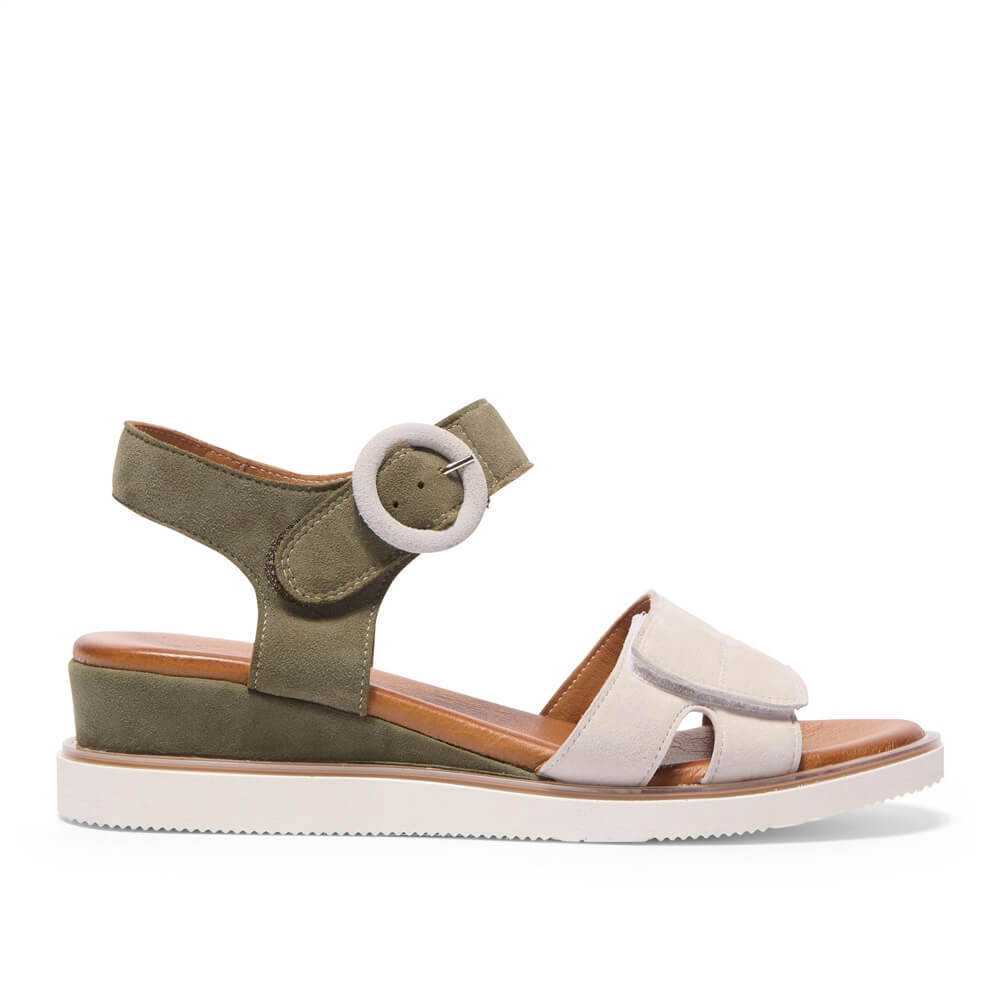 Carl Scarpa Musto Green White Suede Wedge Sandals